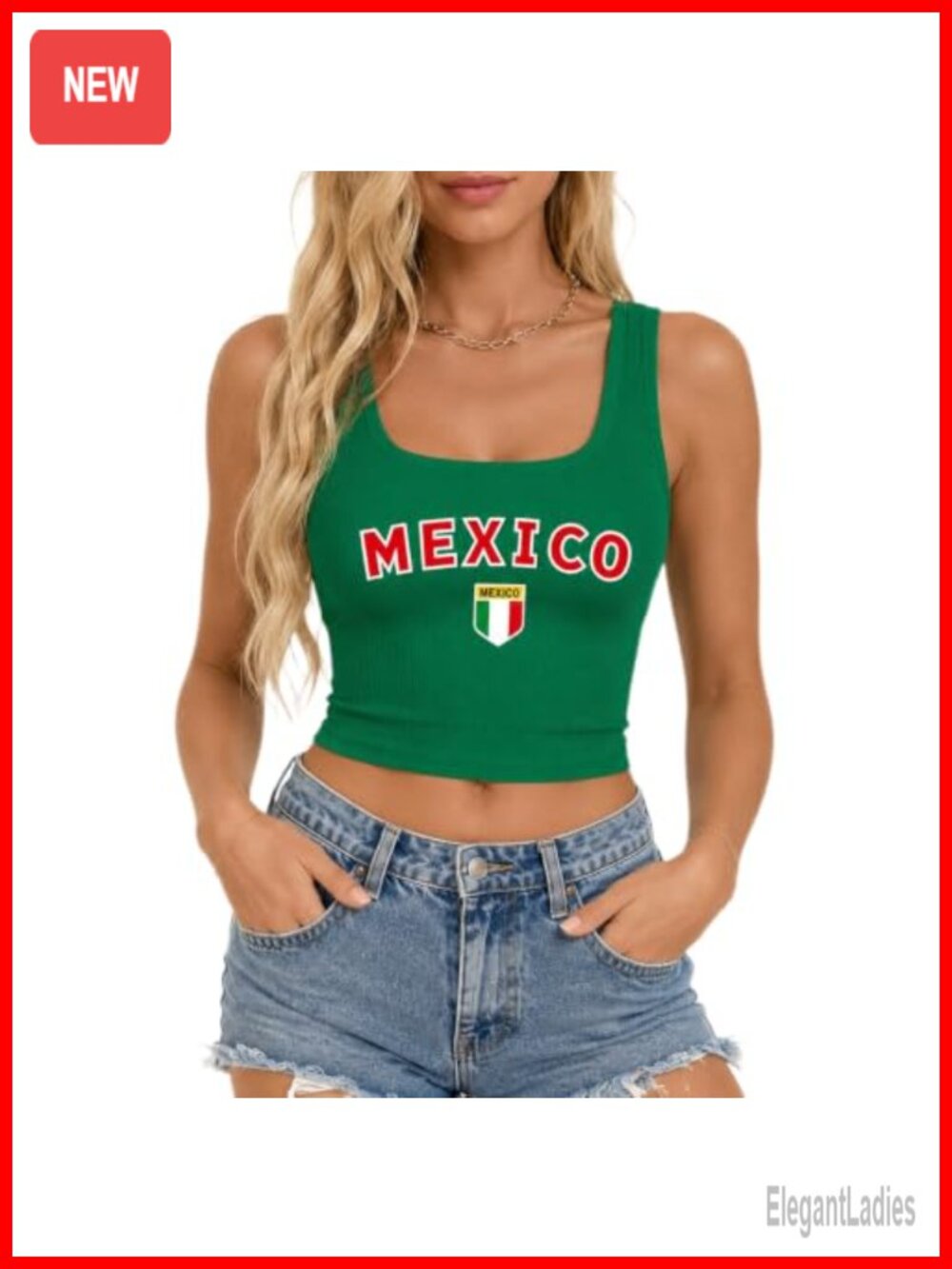 Mexico Graphic Crop Tank Top Cotton Blend Festival Summer Tee